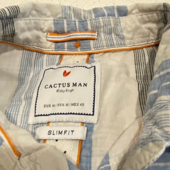 Cactus Man Slim fit button up T-Shirt Men's Size Medium White/Blue/Gray - Picture 3 of 5